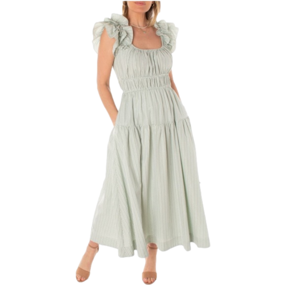 NWT Taylor Dresses Ruffle Sleeve Maxi Dress - mint ivory - Sz 10 - bump friendly